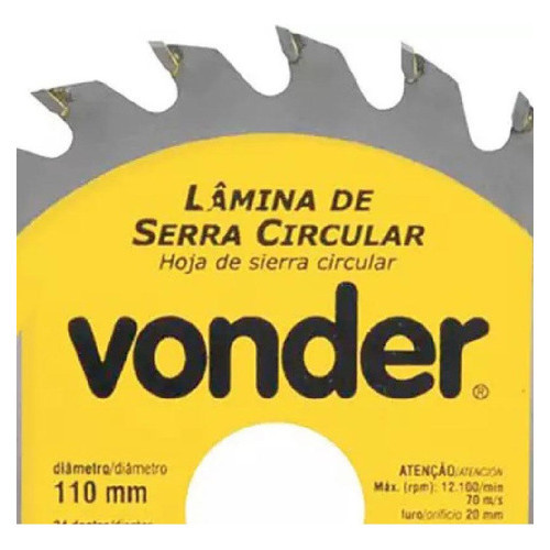 Disco Serra Circular Widea 4.3/8 Pol 110mm X 20mm 24 Dentes Vonder · foto 2