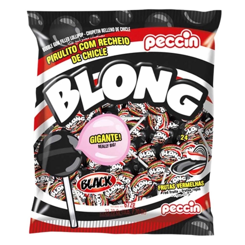 Pirulito Com Recheio de Chiclete Gigante Blong Black 672g