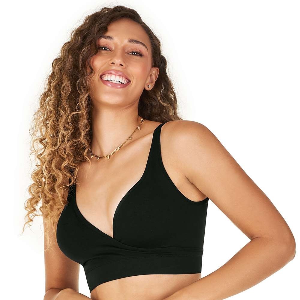 Sutiã Top Transpassado com Bojo Removível Sem Costura Preto em Oferta na Shopee