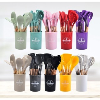 KIT de Utensílios Para Cozinha em Silicone e Bambu 12 Peças/19 Peças em Oferta na Shopee