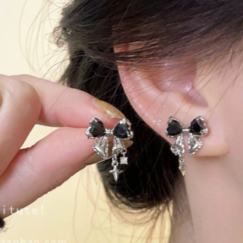 Luz Das Estrelas Brilha Brilhantemente ! Brincos De Zircão Com Nó De Borboleta Para Meninas , Novo Estilo Alta Qualidade