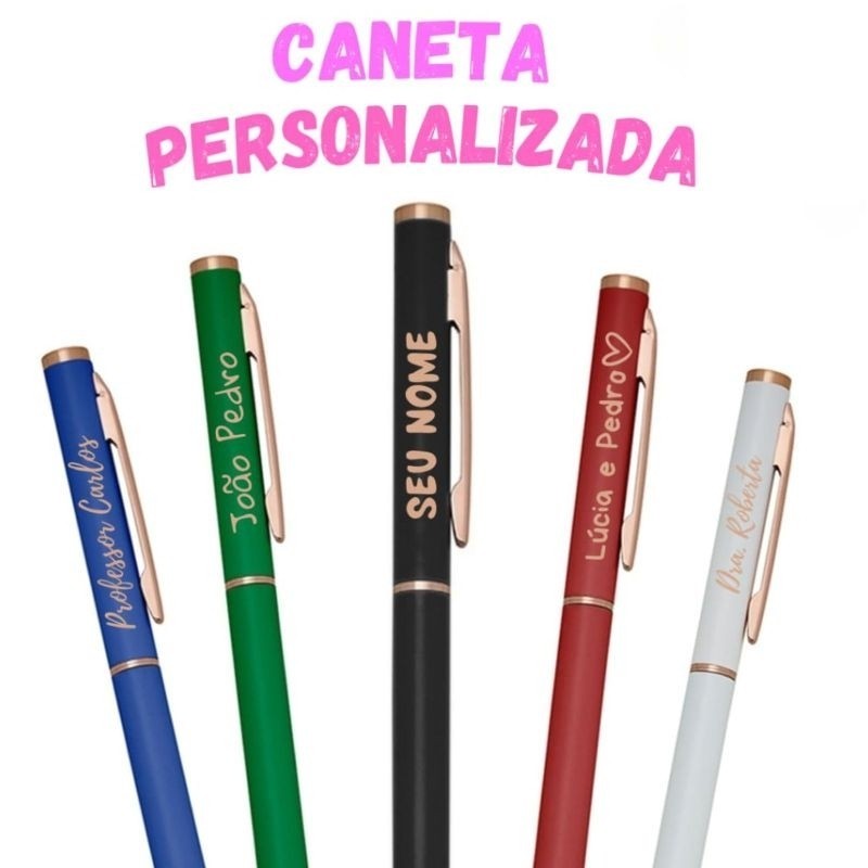 Caneta Personalizada Dourada com seu nome/frase/logo/time em Oferta na Shopee