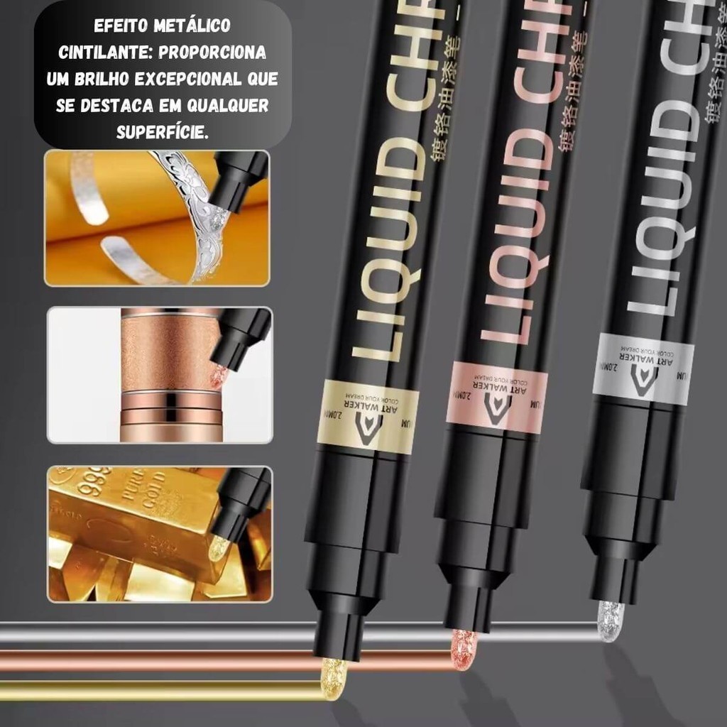Caneta Marcador Permanente Efeito Metálico Acrílica Tipo Posca Para Cerâmica Metal Desenho Artístico
