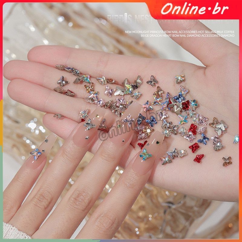 ✅ 5 PCS Borboleta De Cristal Joias Para Unhas Ninho De Pássaro Corte Mini Borboleta Diamante Acessórios Para Arte Em Unhas Aurora Gelo Transparente Piscando Fundo Apontado Diamante D