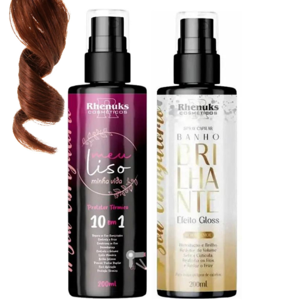 Kit Spray Capilar Meu Liso Minha Vida + Banho Brilhante - Proteção Térmica e Hidratação