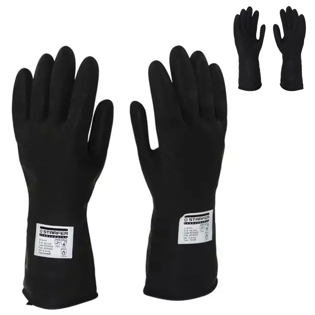 Kit 10 Pares Luvas Segurança EPI Latex Antiderrapante Pedreiro Preta Starfer