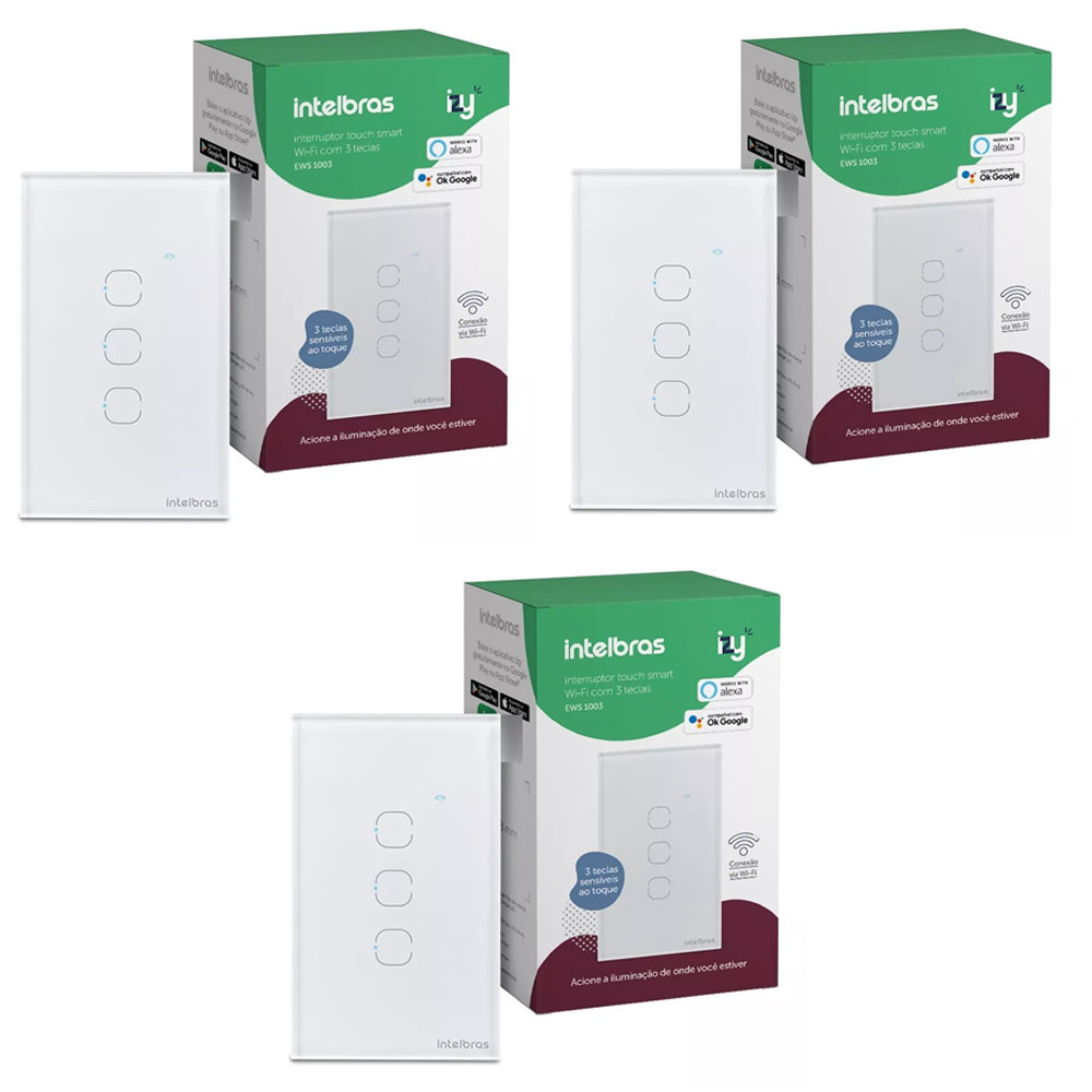 Kit 3 Interruptores Smart Inteligente Touch Wi-fi 3 Teclas Ews 1003 Intelbras em Oferta na Shopee