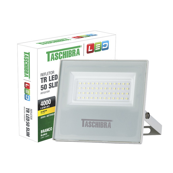 Refletor Led Taschibra 50W Holofote TR Slim IP65 A Prova D'água 3000K Branco Bivolt