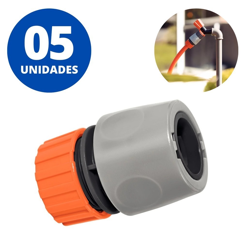 Kit 5 Engates Rápidos para Mangueira de 1/2" Tramontina Conector Plástico para Sistema de Irrigação e Jardim Casa