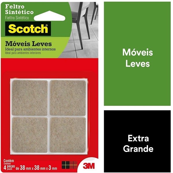 Feltro Adesivo Cadeira Sofa Quadrado GG Marrom 38MM com 4 SCOTCH 3M em Oferta na Shopee