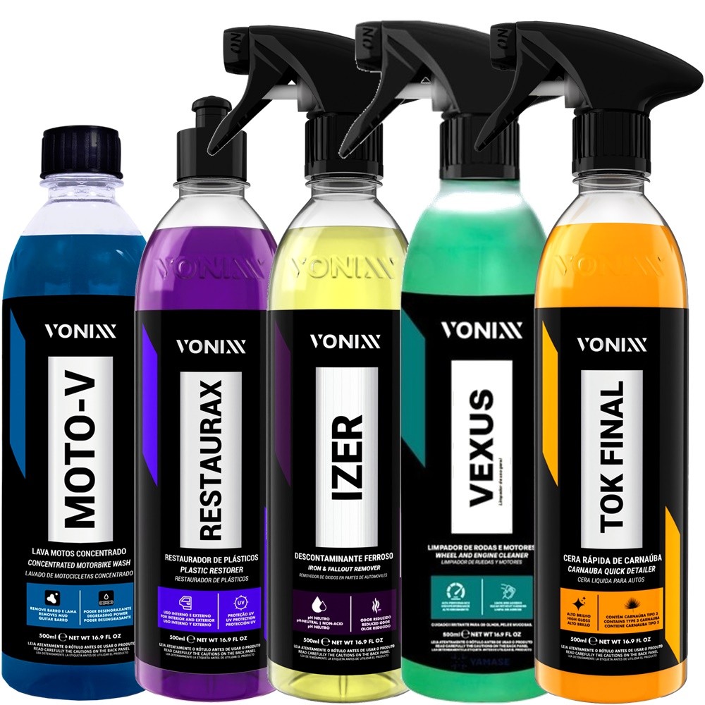 Kit Vonixx Shampoo Moto-V Restaurax Izer Vexus Cera Tok Final 500ml Vonixx em Oferta na Shopee