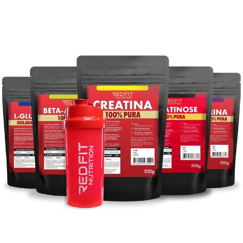 Creatina 500g Glutamina 500g Beta-Alanina 500g L-Arginina 500g Isomaltulose Palatinose 500g - Red Fit Nutrition