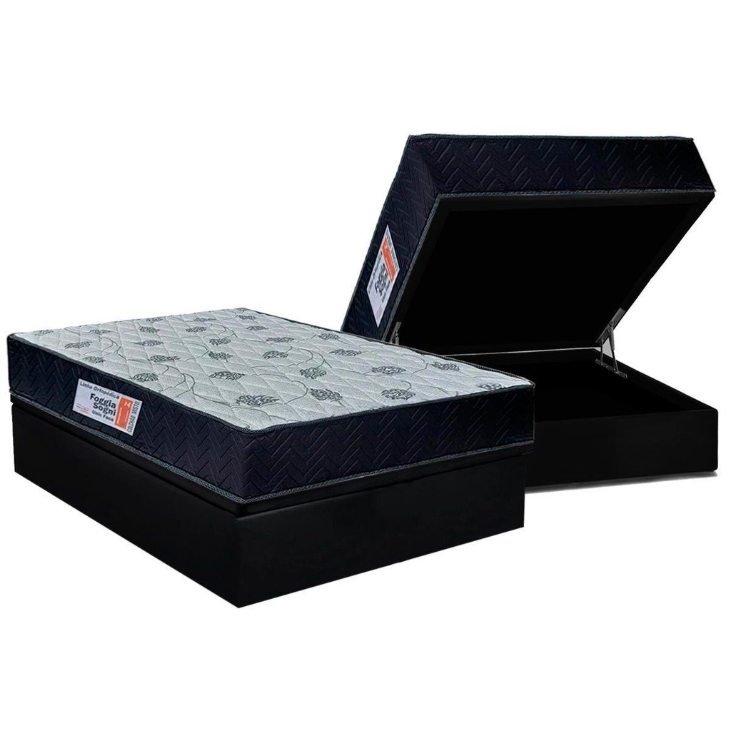 Cama Box Baú Casal: Colchão Ortopédico Orthoflex Foggia Sogni Unic Face + Base CRC Suede Black(138x188)