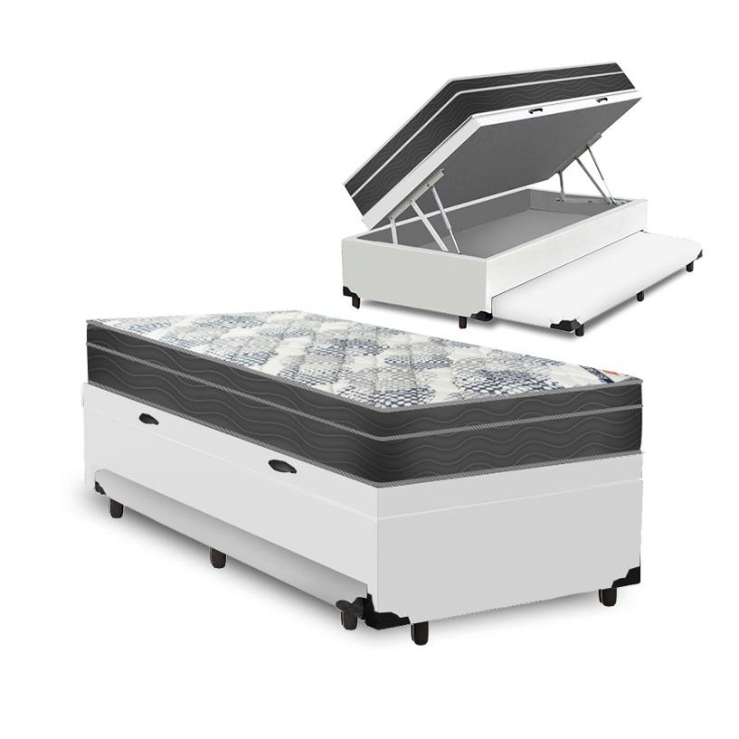Cama Box Baú e Auxiliar Solteiro Branca + Colchão Molas Ensacadas Ortobom - ISO SuperPocket - 88cm em Oferta na Shopee