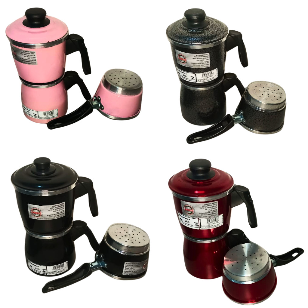 Kit 3 em 1 Multiuso Cafeteira 500ml Italiana em Alumínio 3 4 5 Xícaras + Cuscuzeiro Indivi...