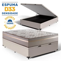 Cama Box Baú com Colchão de Espuma D33 Millenium One Face + 2 Trav Casal 138cm