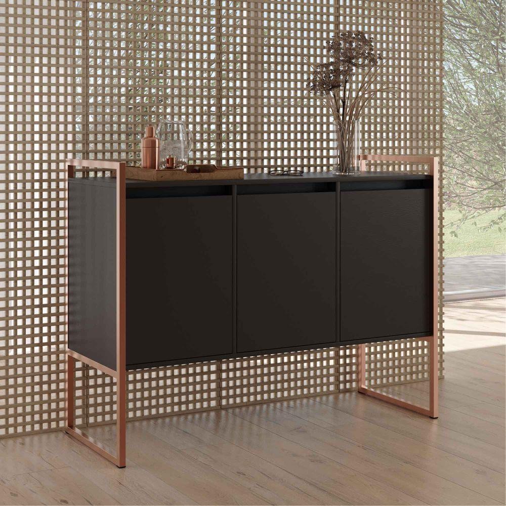 Buffet 3 Portas Rouxe Preto Cobre em Oferta na Shopee