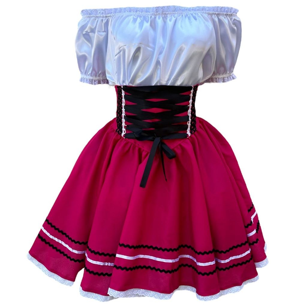 Traje Frida Alemã Saia e Blusa Festa Alemão Oktoberfest Rosa