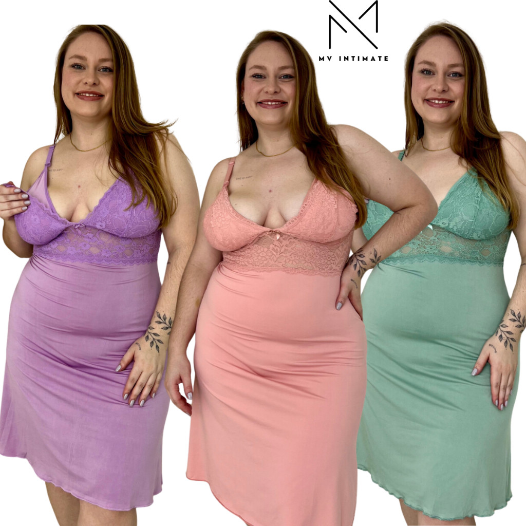 Camisola Amamentação PLUS SIZE Gestante Pós Parto Feminino em Oferta na Shopee