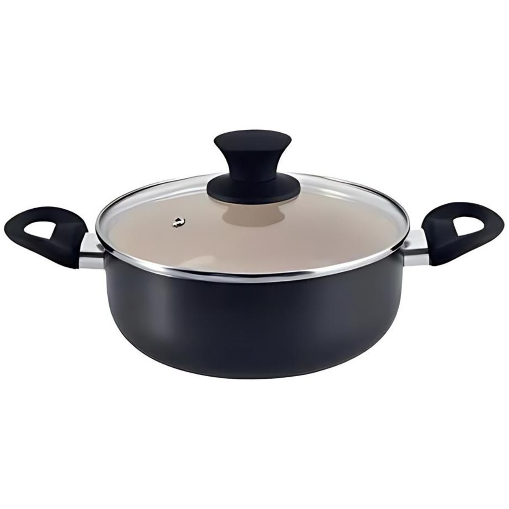 Caçarola Revestimento Cerâmica Linha Mônaco 22cm Resistente Alumínio Antiaderente Tampa Transparente