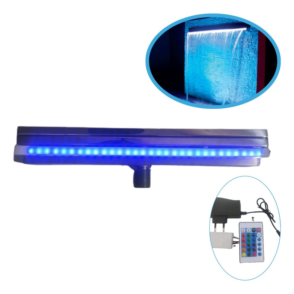 Cascata Para Piscina De Embutir Na Parede Inox 80cm Led Rgb