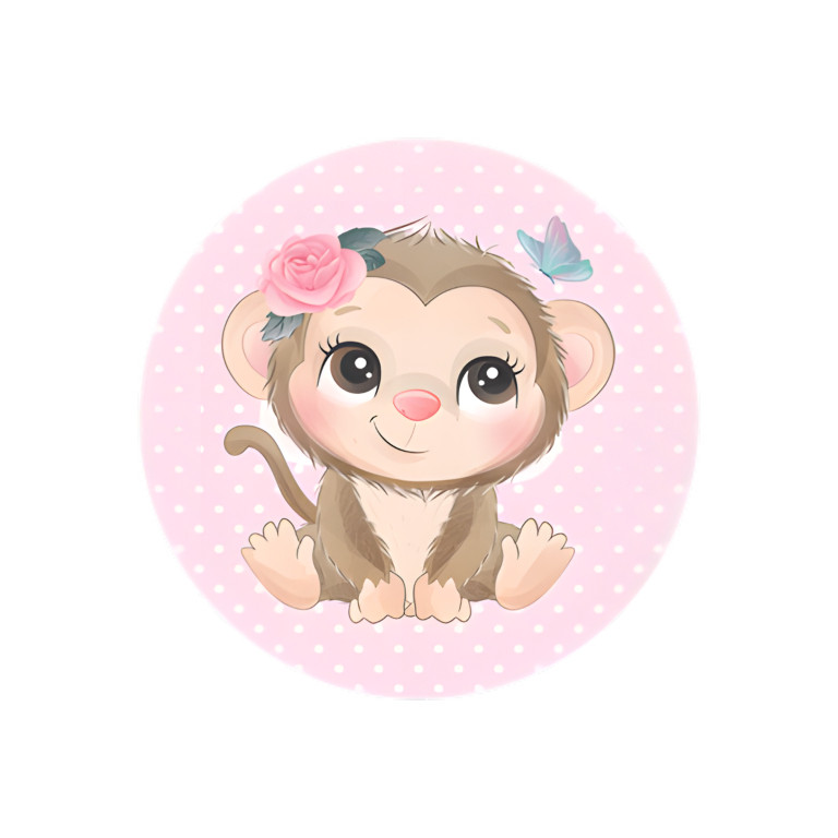NOVO Painel Festa Infantil Redondo Macaquinha Borboleta Rosa + Arco, Suporte incluso. Fazemos personalizado com qualquer tema. Confeccionado em Lona fosca, impressão de alta resolução. cenário , p/ Decoração