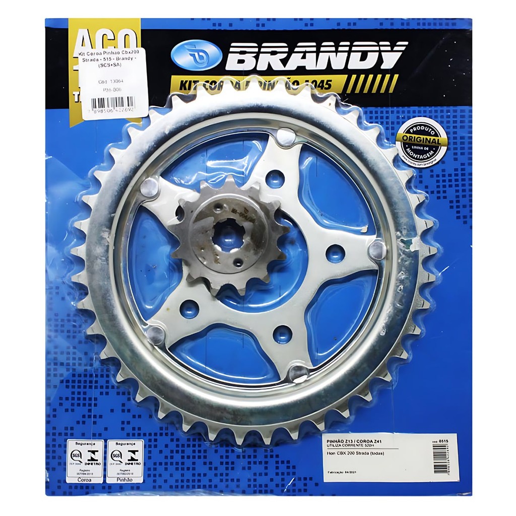Kit Coroa Pinhão Strada 200 1993 a 2003 Cbx 41Dentes 13Dentes Aço 1045 Uso Corrente 520x104 Brandy