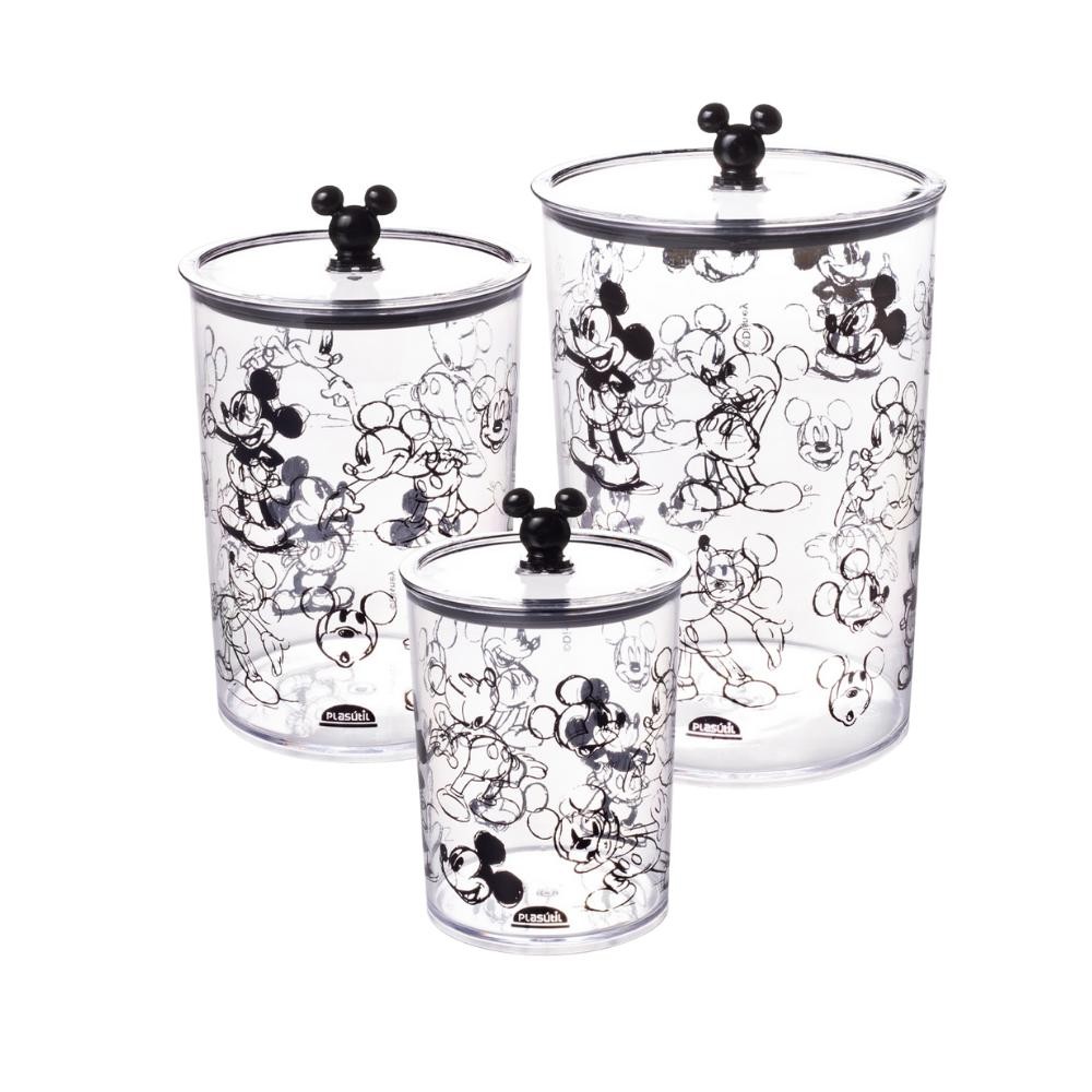 Kit 3 Peças Porta Mantimentos Mickey Disney Hermético Redondos Plasútil