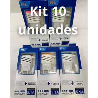 Kit de 10 ou 5 Carregadores Turbo 5.1A Tipo-C / v8/ iphone Simplicidade e Potência para Carregamento Rápido e Confiável em Oferta na Shopee