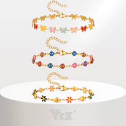 Pulseira De Corrente Colorida Vnox Y2K Para Mulheres E Meninas , De Elo De Flor De Borboleta De Coração Dourado 18K , Presente De Joia Sem Desbotamento