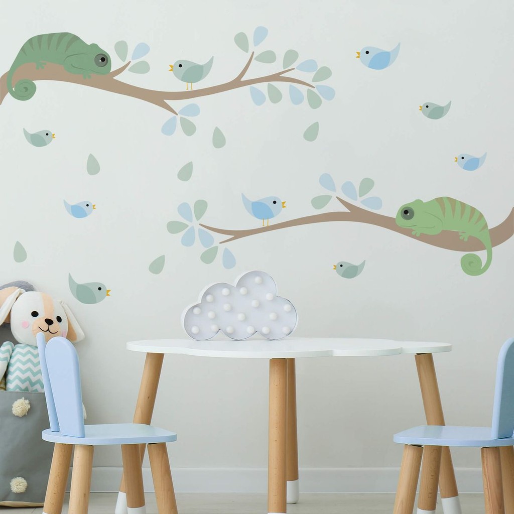 Adesivo de Parede Infantil Galhos e Pássaros com Camaleão em Oferta na Shopee