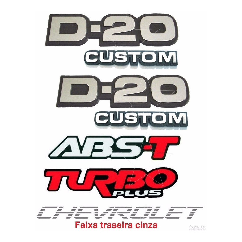 Emblemas Símbolos D20 Custom + Abst + Turbo + Logo Chevrolet Cinza - 1993 À 97