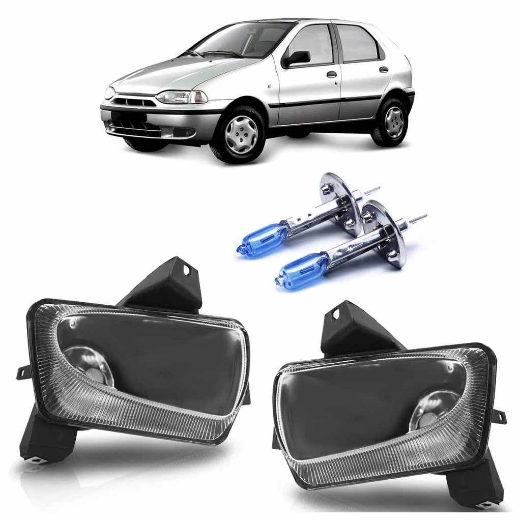 Kit Par Farol Milha Auxiliar Palio G1 1996 1997 1998 1999 2000 + Par Lâmpada H1