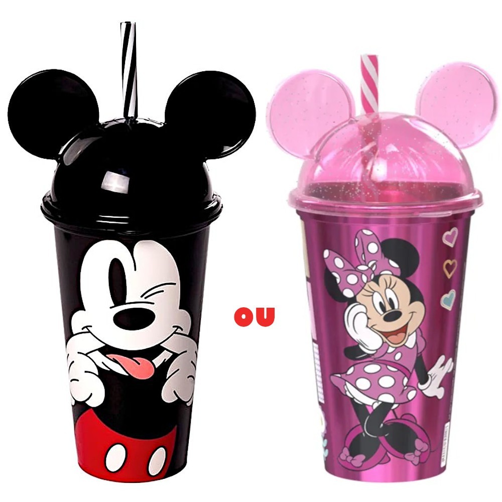 Copo P/ Shake Mickey e Minni Disney C/ Orelha 500 Ml Plasutil