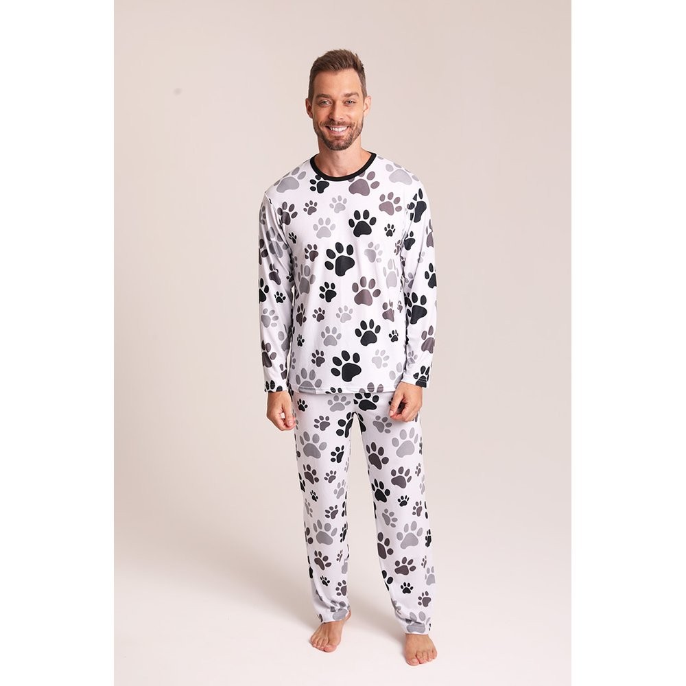 Pijama Masculino Personalizado Inverno - Pijama Longo Customizável - Pijamas para Toda a Família - Patinhas
