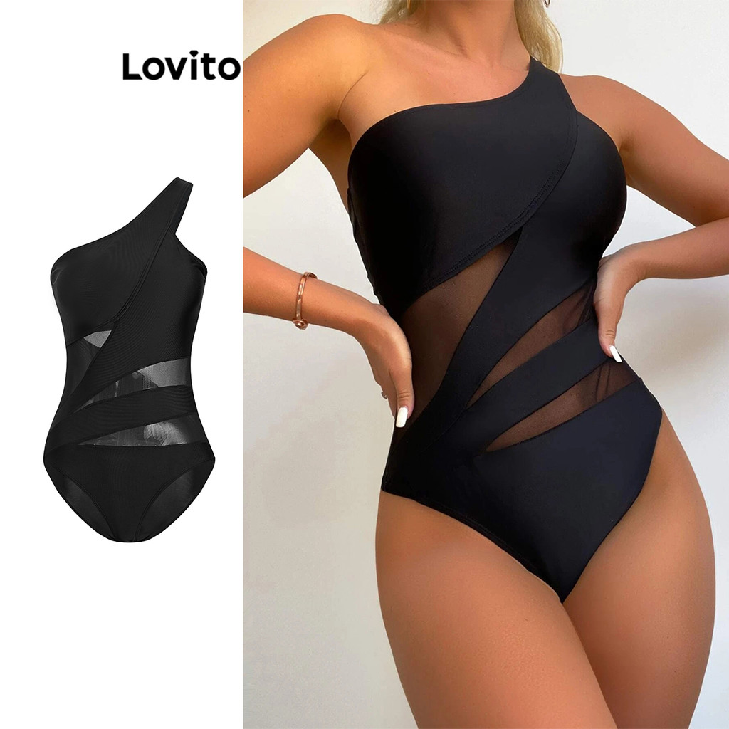 Lovito Maiô Sexy De Uma Peça, Malha De Contraste Simples, Ombro Frio, Peça Única Para Mulheres LBL16833 - Sports & Outdoors