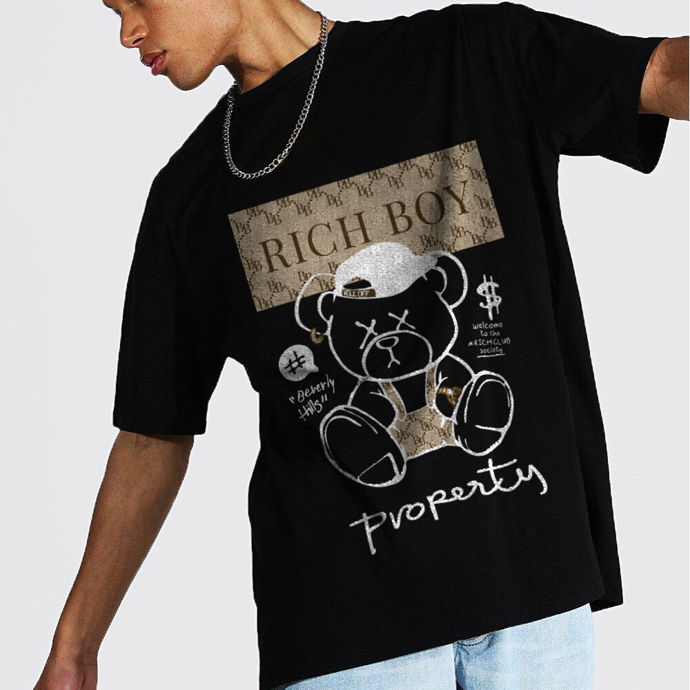 Blusa Oversized Unissex Streetwear Masculina Preta Property Estampa Urso