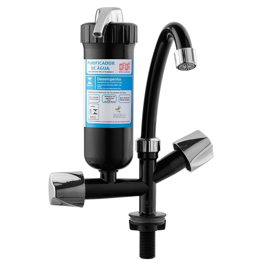 Torneira com Filtro de Água Herc Mesa 1/2P Preta/Cromado Bica Móvel em Oferta na Shopee