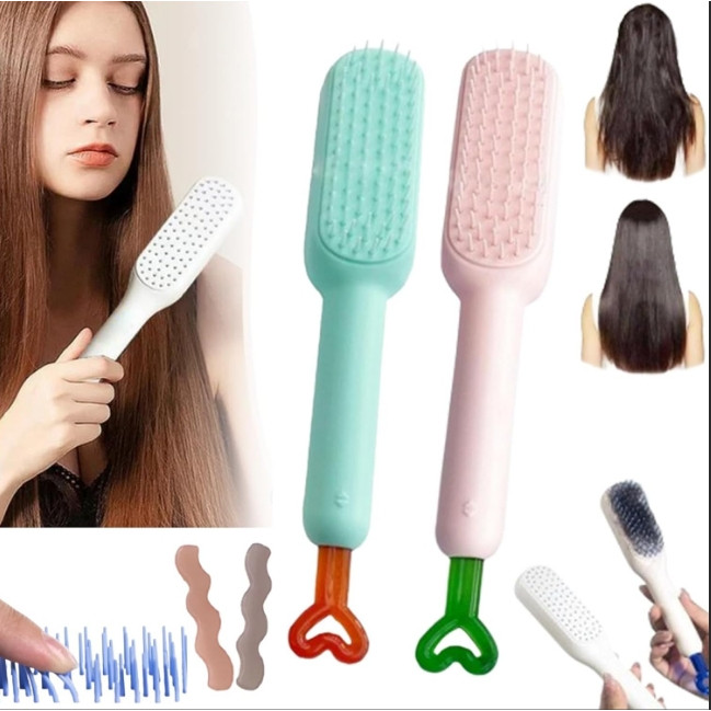 Escova de cabelo retrátil fácil de limpar com 3D desembaraçadora massagem  para tudo tipo ...