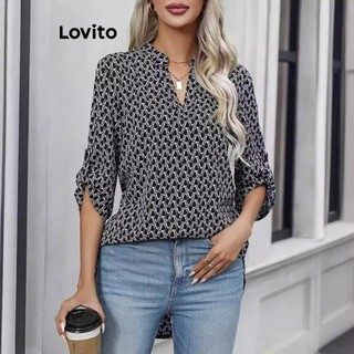 Lovito Blusa casual com botões geométricos para mulheres LNL69017 em Oferta na Shopee