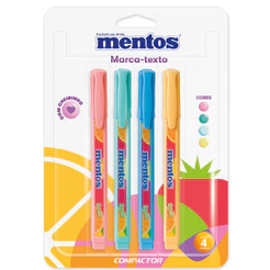 Kit 4 Canetas Marca Texto Compactor Mentos Ponta Chanfrada 1mm a 4mm - com cheirinho