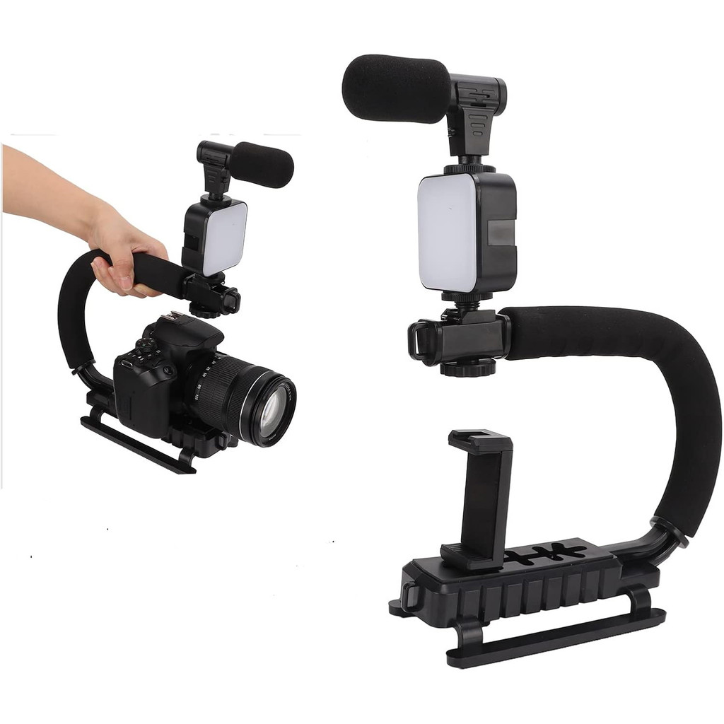 Suporte Estabilizador Com Led Microfone Para Camera Digital