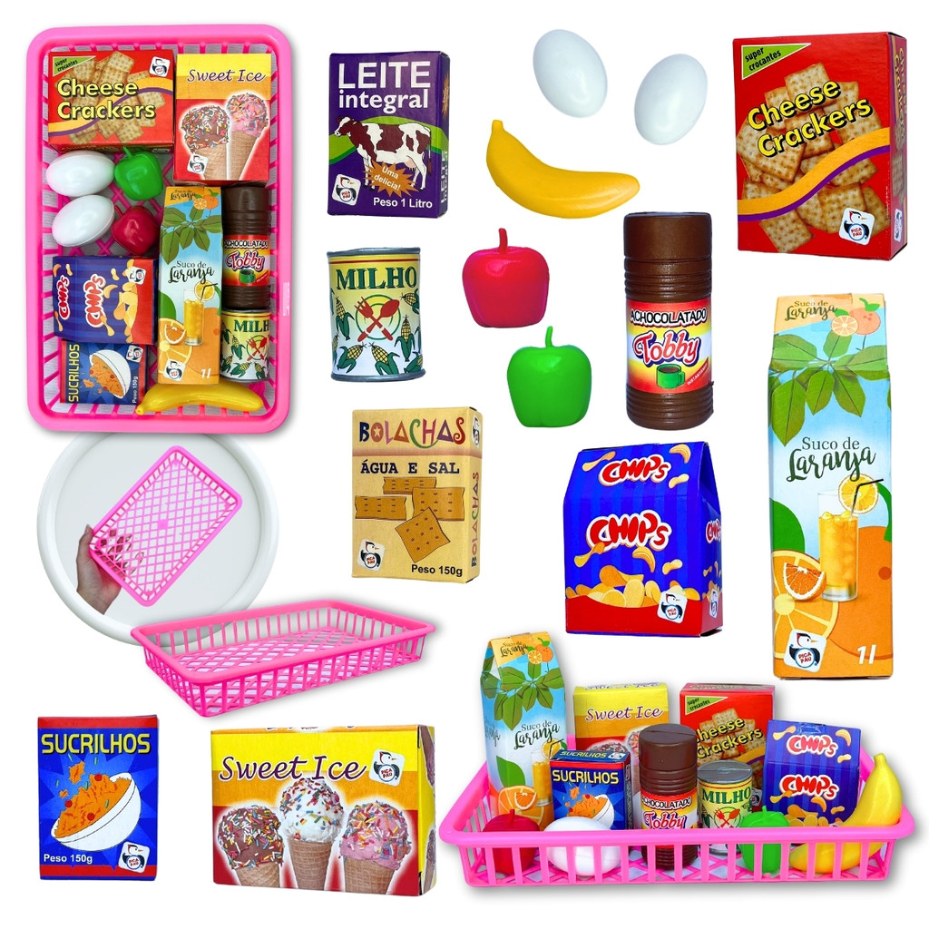 Kit acessórios de cozinha brinquedo infantil de cozinha comidinha Mini Mercado Cesta Fruta Legume