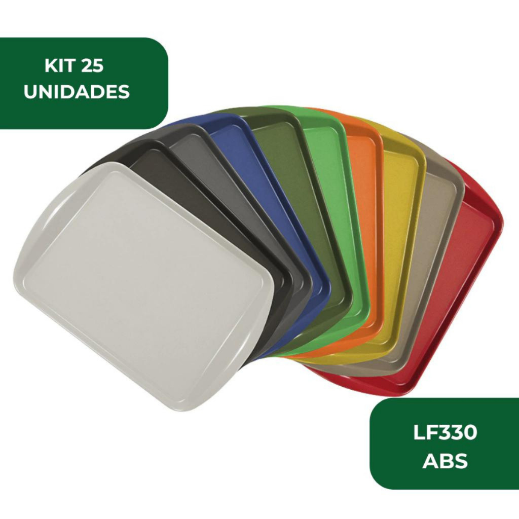 Kit 25 Un Bandeja Restaurante Refeitorio Retangular Self Service Fast Food 44x30 Semaza