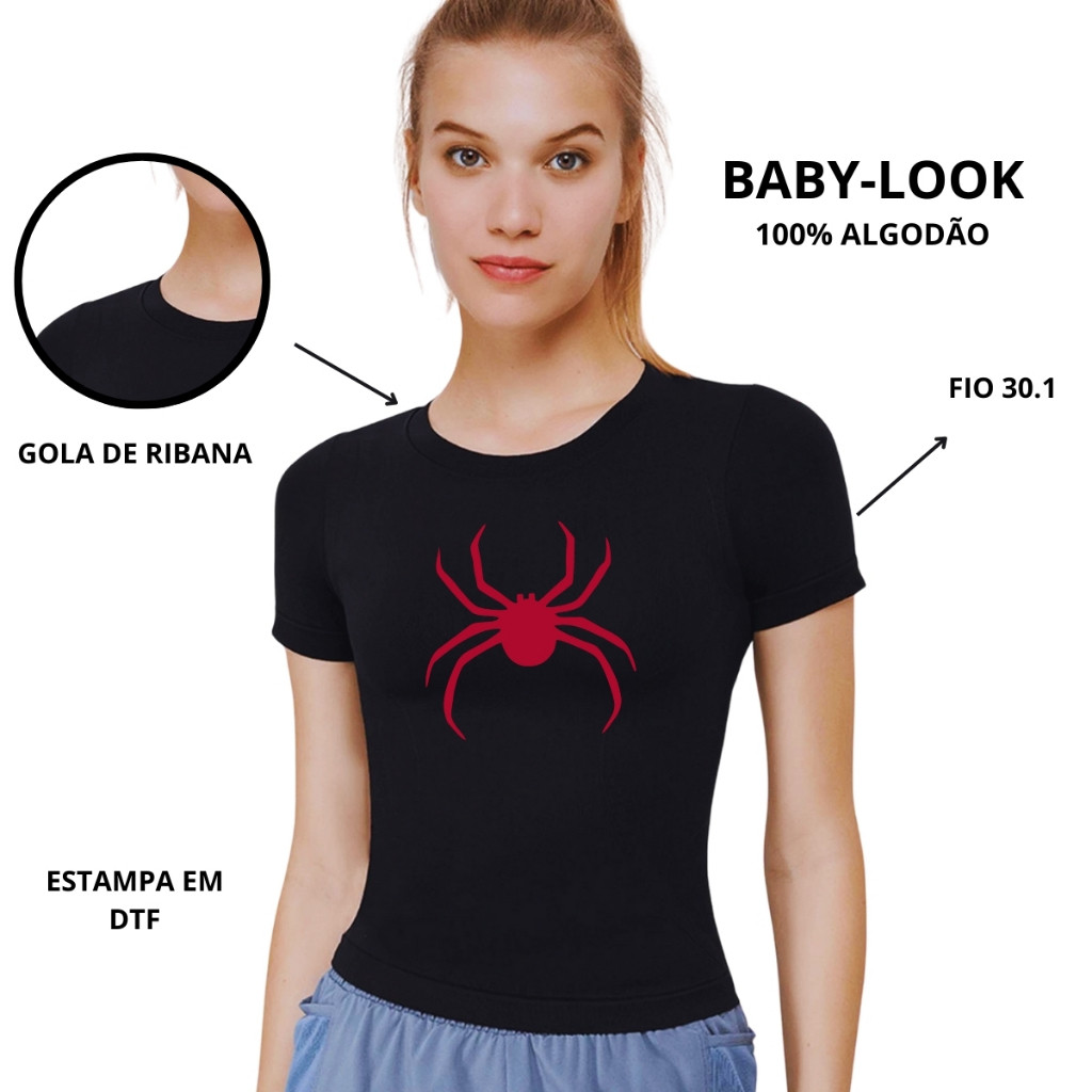Camiseta Baby look Aranha Femenina 100%Algodão Envio Rapido Lançamento Novo Macia e Confortavel Femenino Unissex Desenhos Anime Animação Roupa Camisa Estilosa Homem Aranha Vermelha