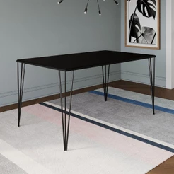 Mesa De Jantar Retangular Tampo De Madeira 140X80Cm Preto
