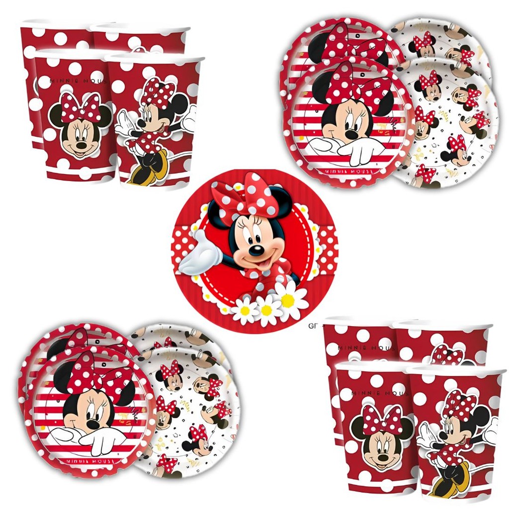 Kit Festa  MINNIE MOUSE 16 Pratos + 16 Copos Descartável 180 Ml Papel - REGINA em Oferta na Shopee