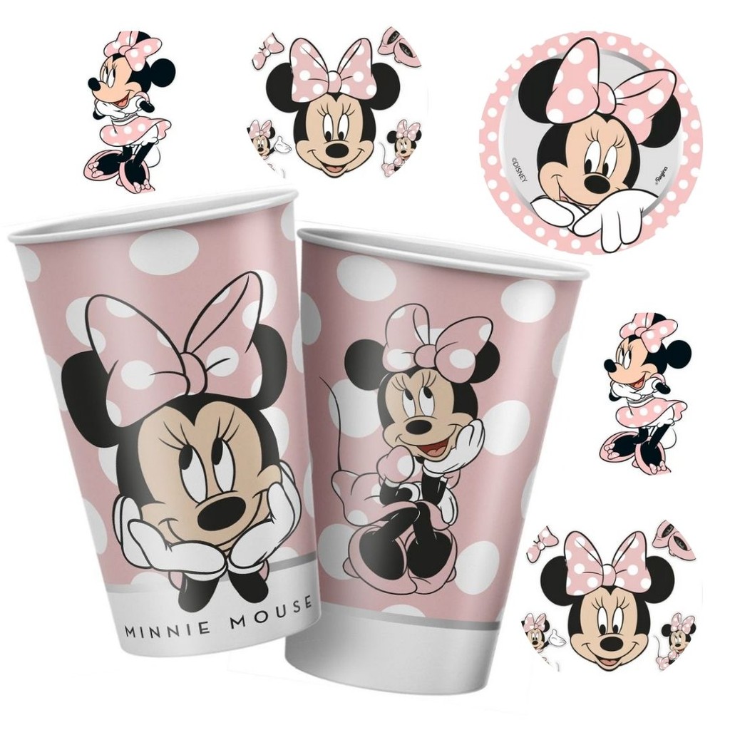 8 COPO PAPEL FESTA MINNIE MOUSE ROSA 180ML REGINA