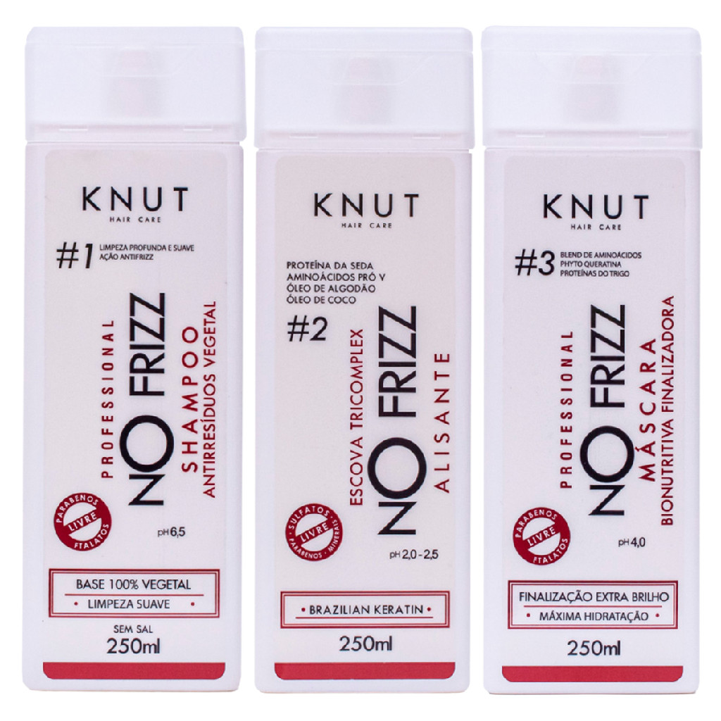 Kit Knut No Frizz Escova Progressiva Tricomplex Alisante Tratamento Antifrizz Alinhamento Capilar