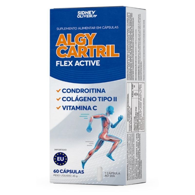 Colágeno tipo II + Condroitina + Vitamina C Algy Cartril Flex Active 60 Cápsulas Sidney Oliveira